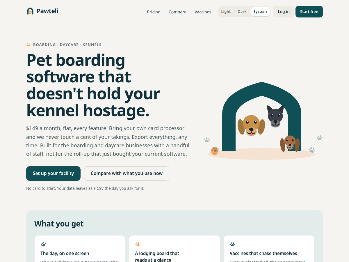 Landing-page snapshot of pawteli.com