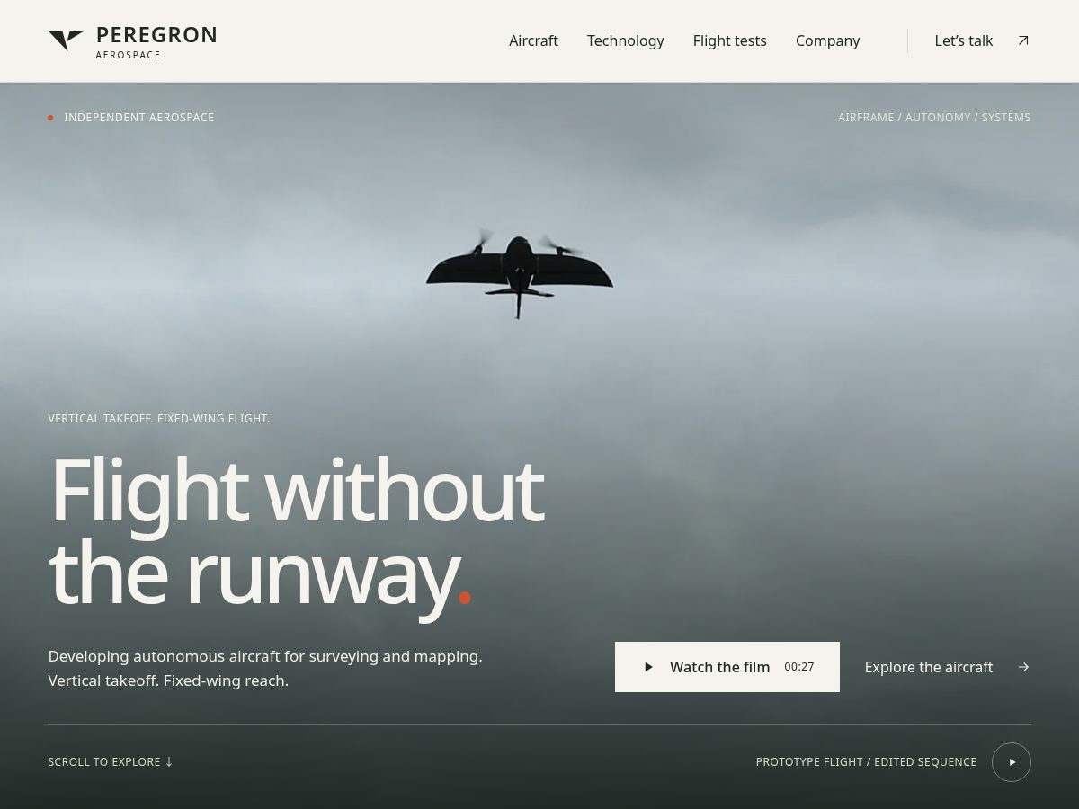 Landing-page snapshot of peregron.space
