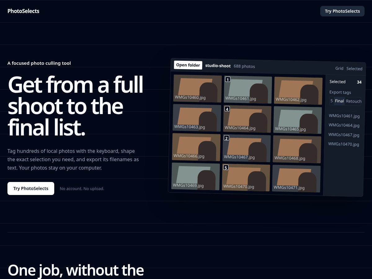 Landing-page snapshot of photoselects.app
