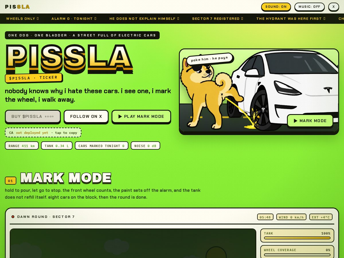Landing-page snapshot of pissla.fun