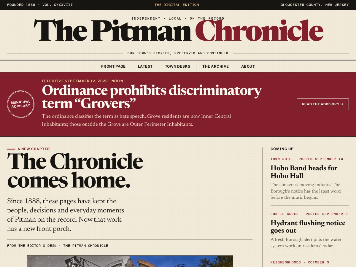 Landing-page snapshot of pitmanchronicle.com
