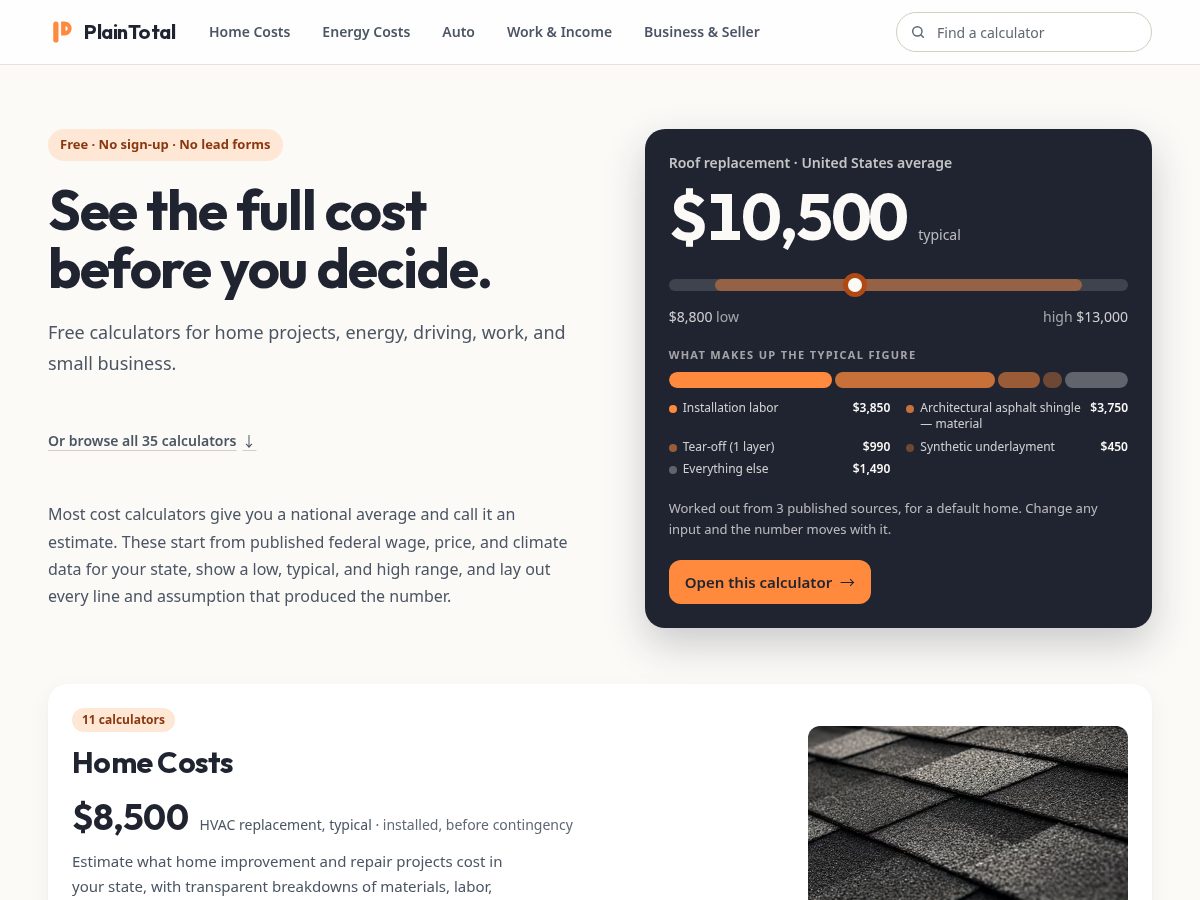 Landing-page snapshot of plaintotal.com