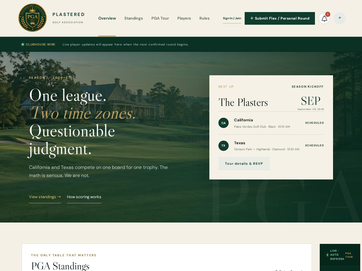 Landing-page snapshot of plasteredgolfassociation.com