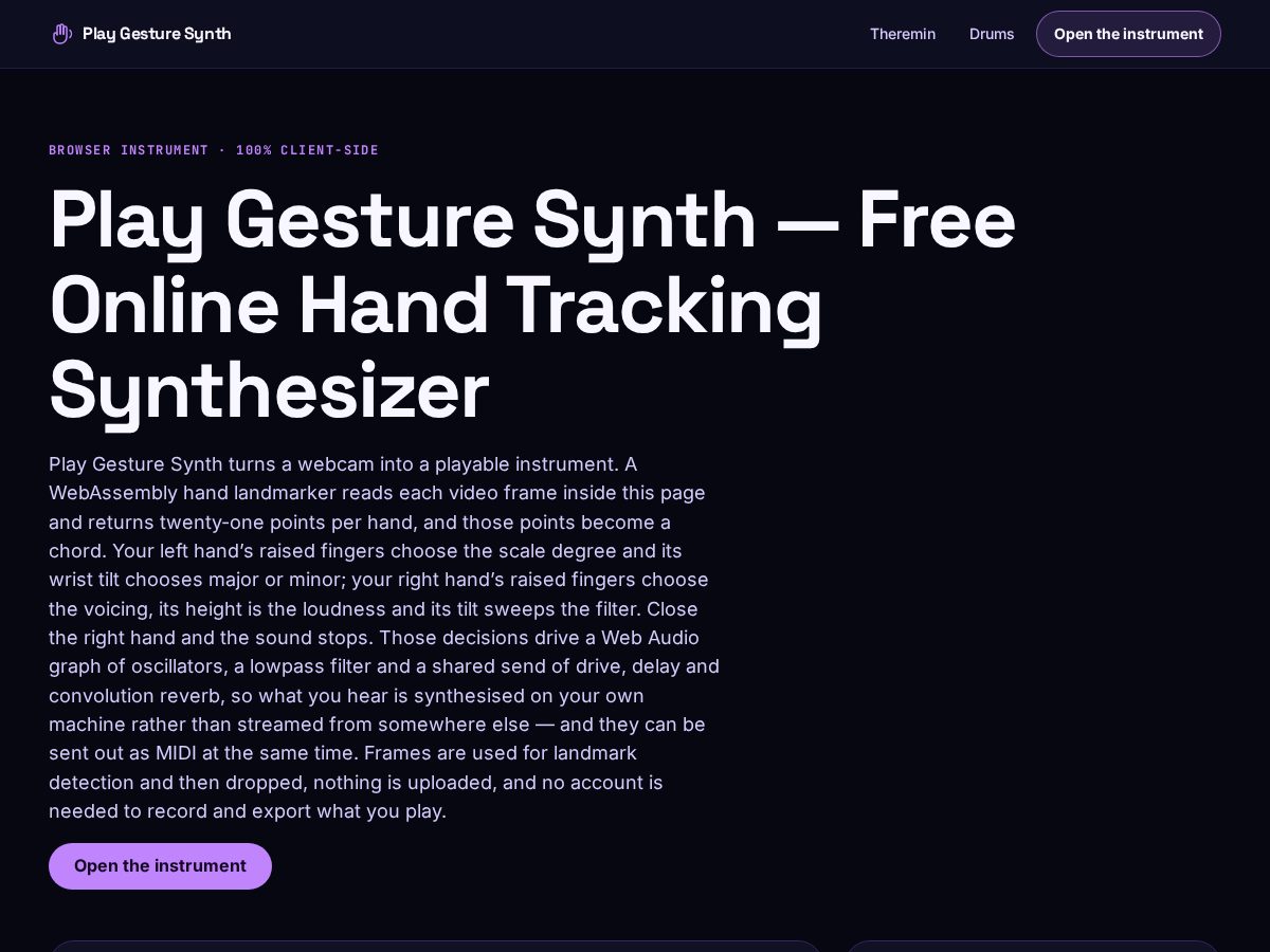 Landing-page snapshot of playgesturesynth.com