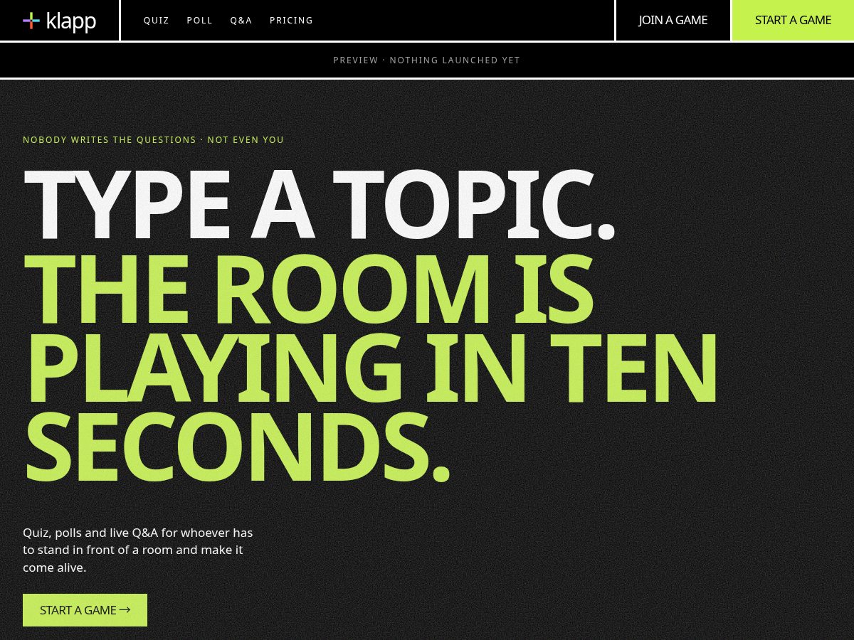 Landing-page snapshot of playklapp.com