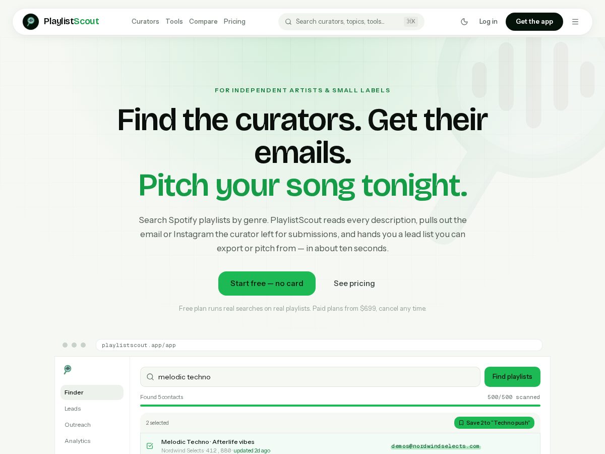 Landing-page snapshot of playlistscout.app