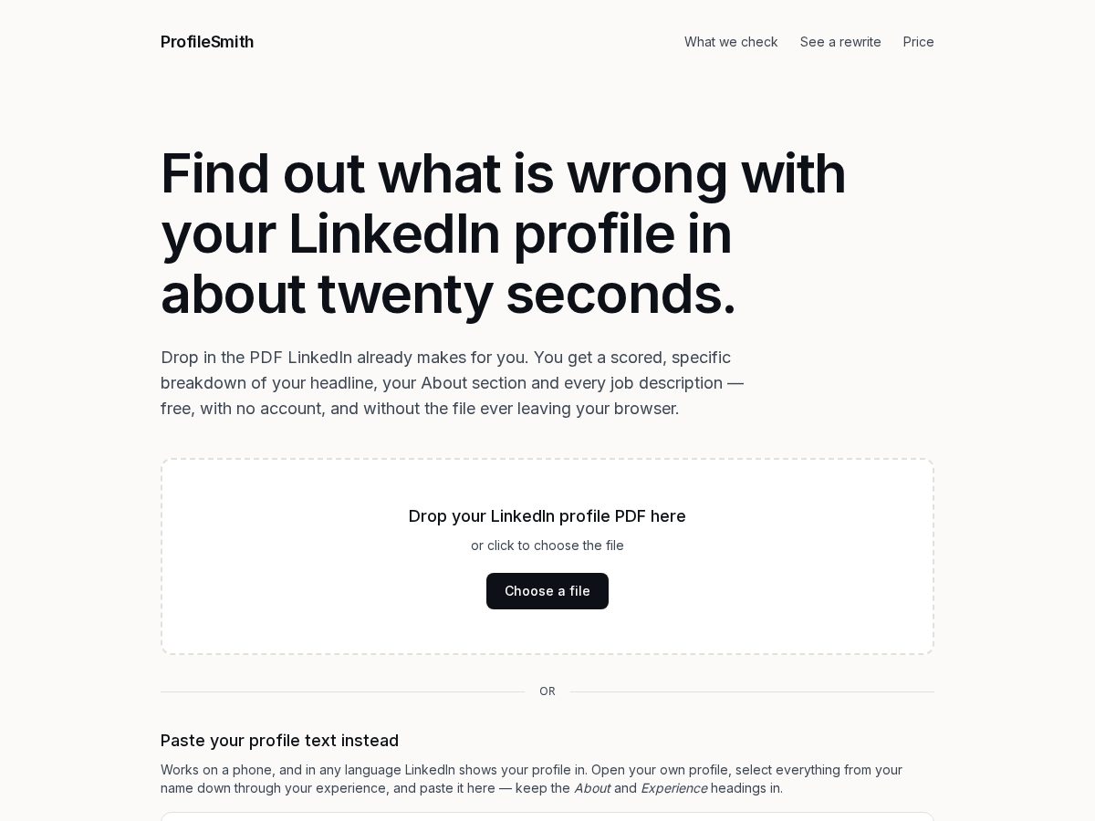 Landing-page snapshot of profilesmith.com