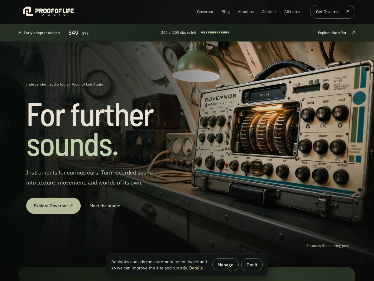 Landing-page snapshot of proofoflifeaudio.com