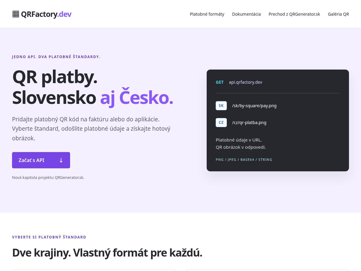 Landing-page snapshot of qrfactory.dev
