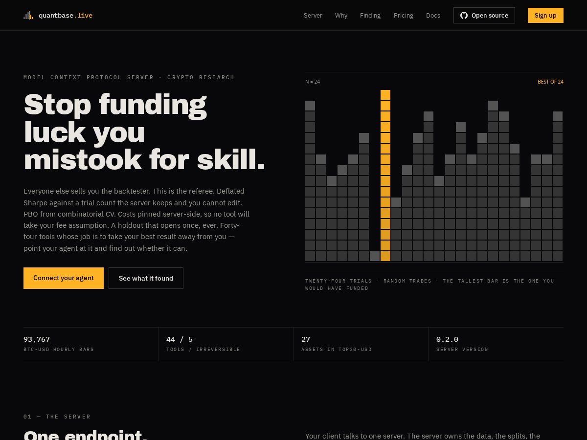Landing-page snapshot of quantbase.live