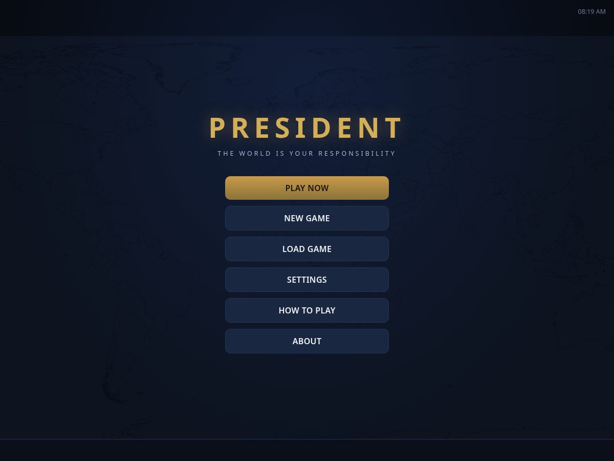 Landing-page snapshot of realpresidentsim.com