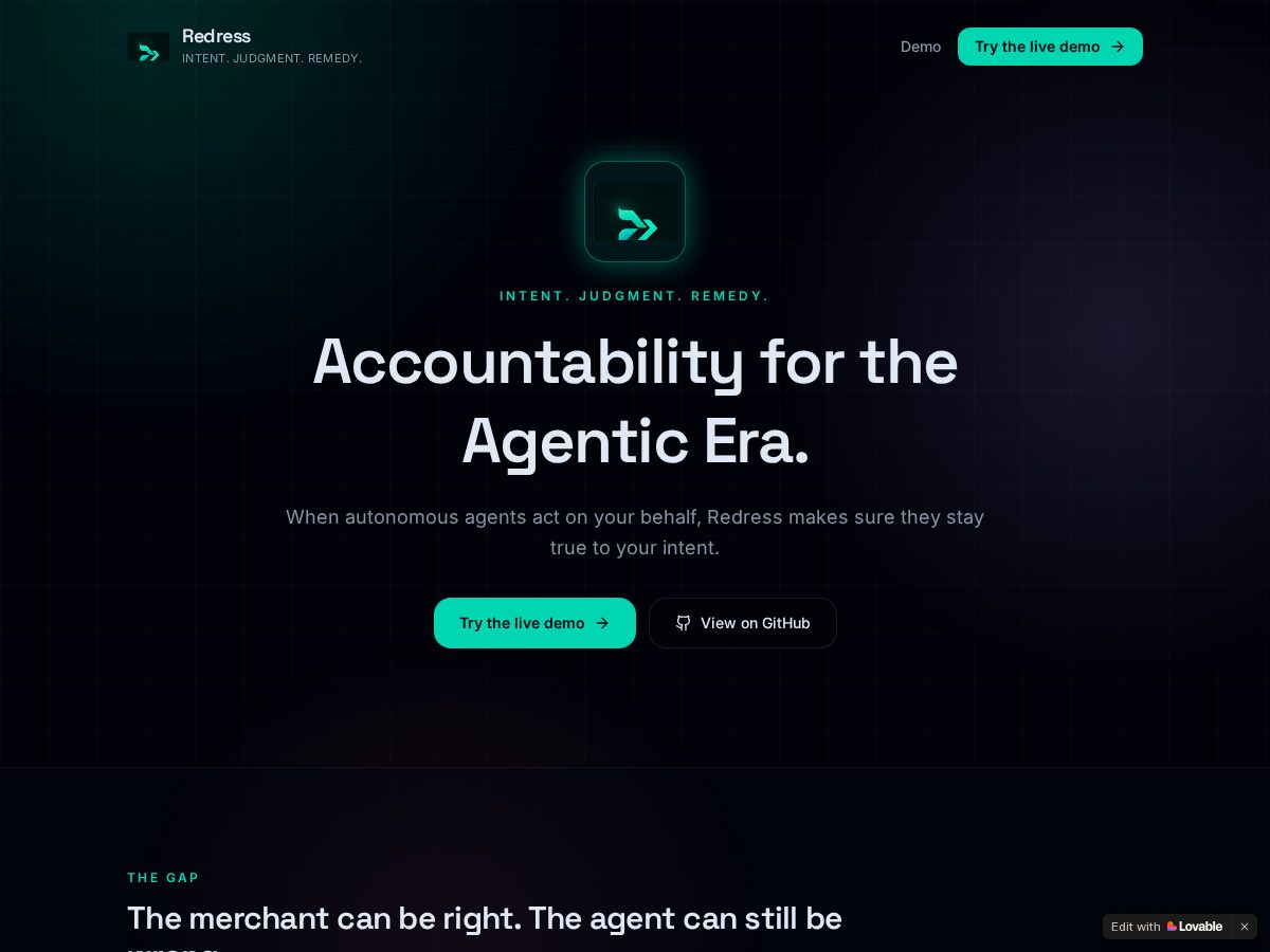 Landing-page snapshot of redressagent.app