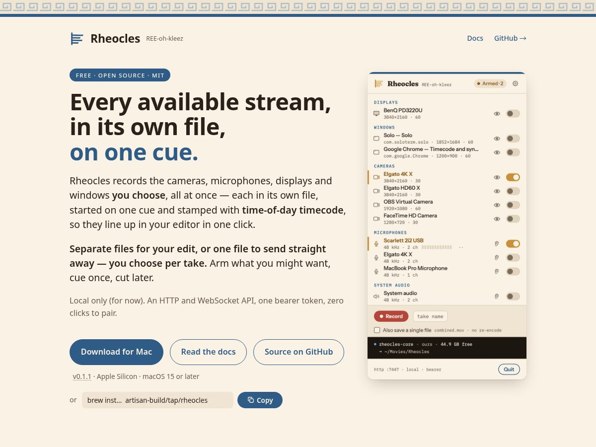 Landing-page snapshot of rheocles.com