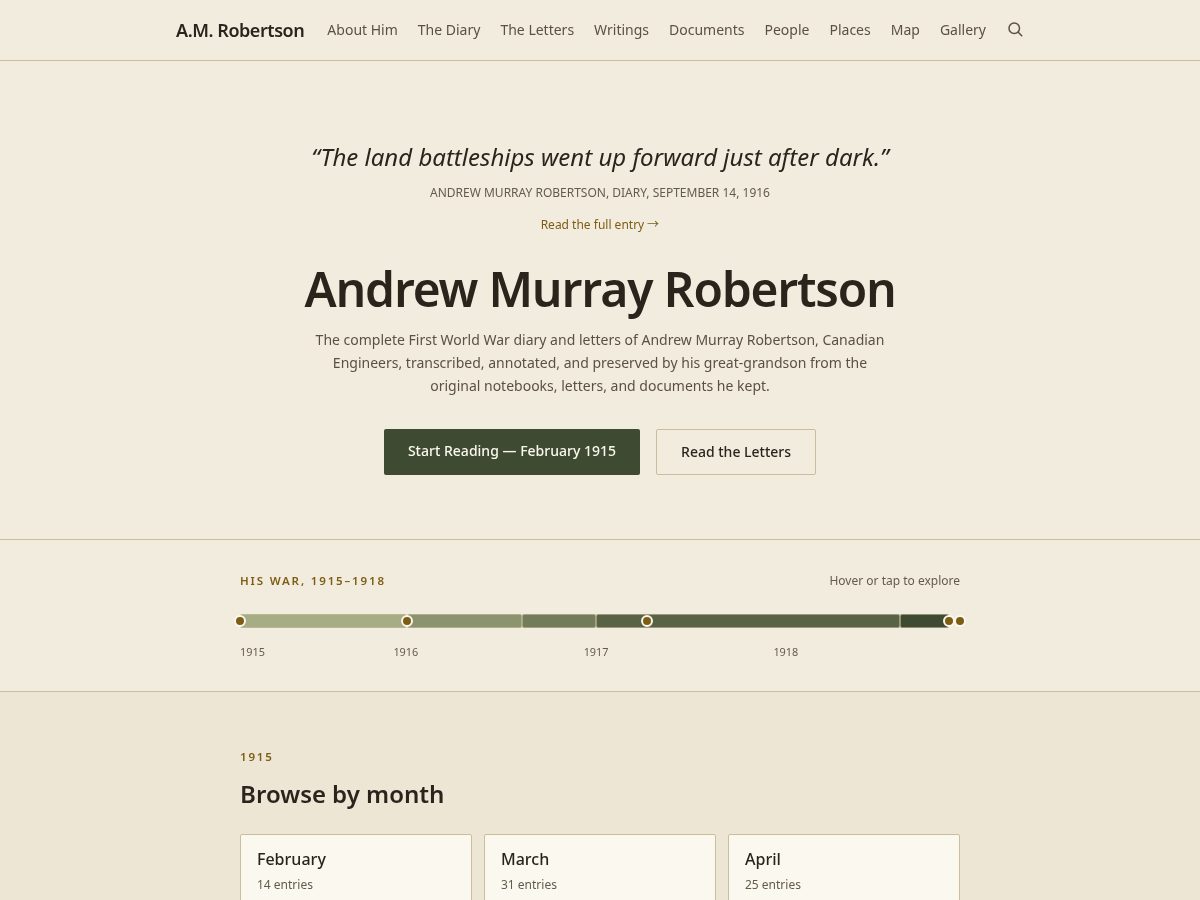 Landing-page snapshot of robertsondiary.com