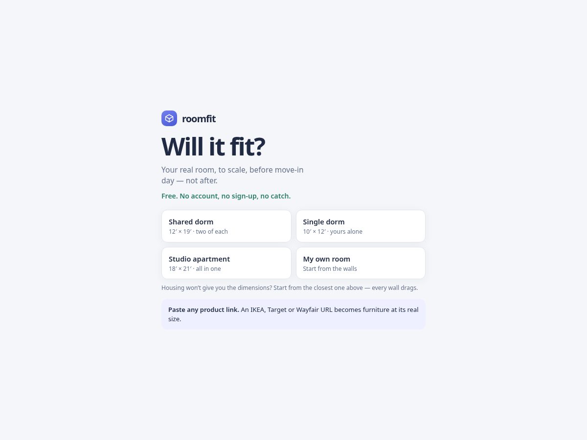 Landing-page snapshot of roomfitstudio.com