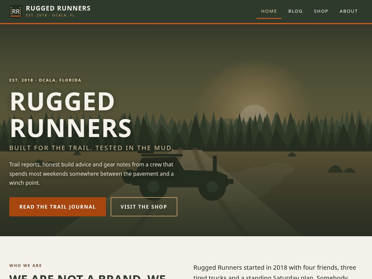 Landing-page snapshot of ruggedrunners.store