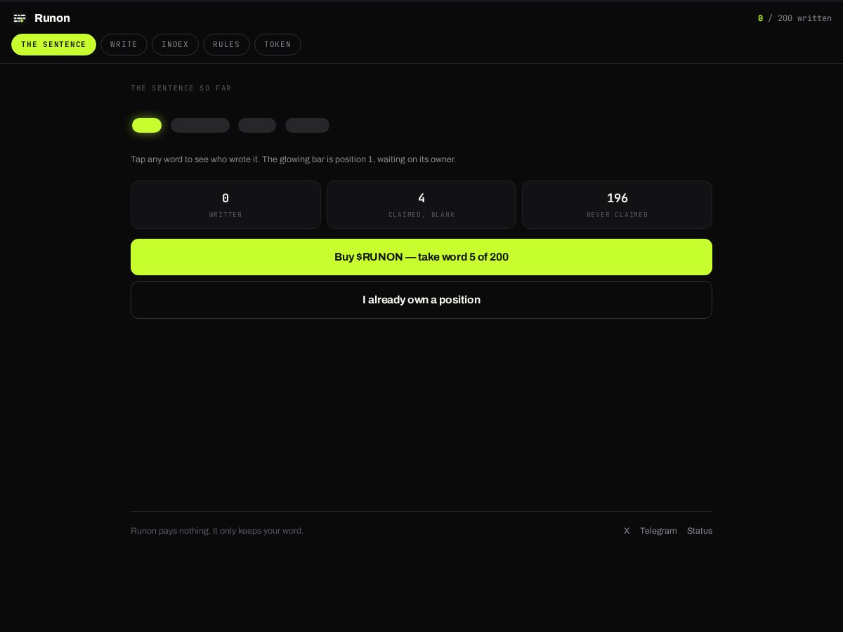 Landing-page snapshot of runon.ink