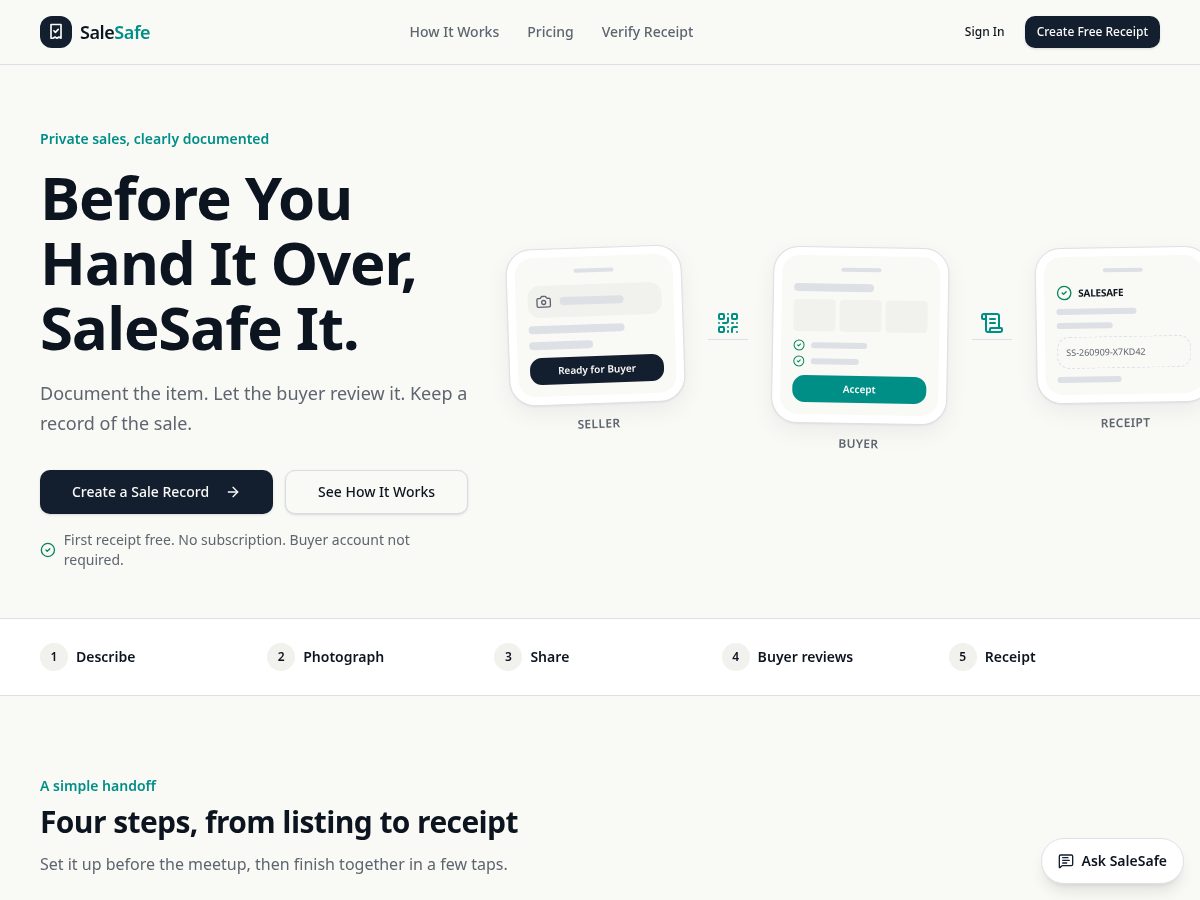 Landing-page snapshot of salesafe.org