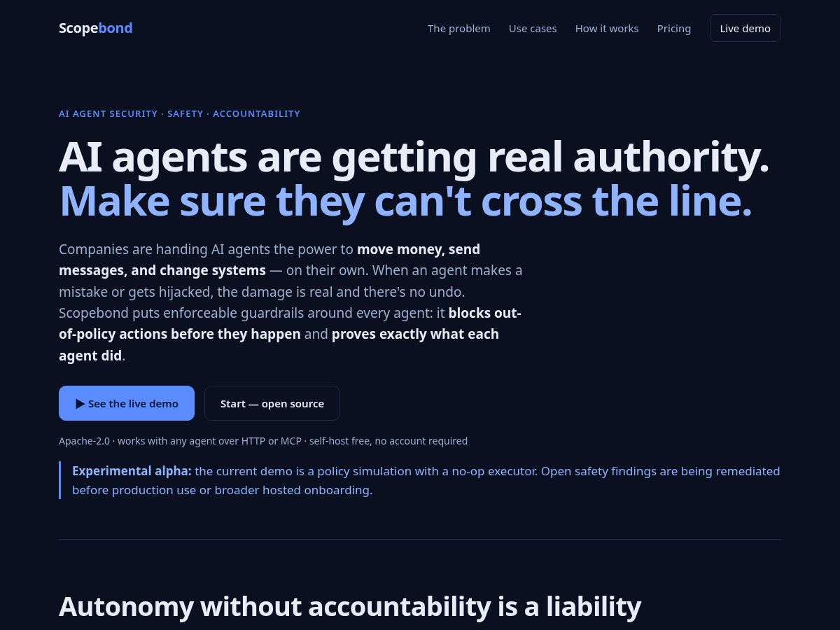 Landing-page snapshot of scopebond.com