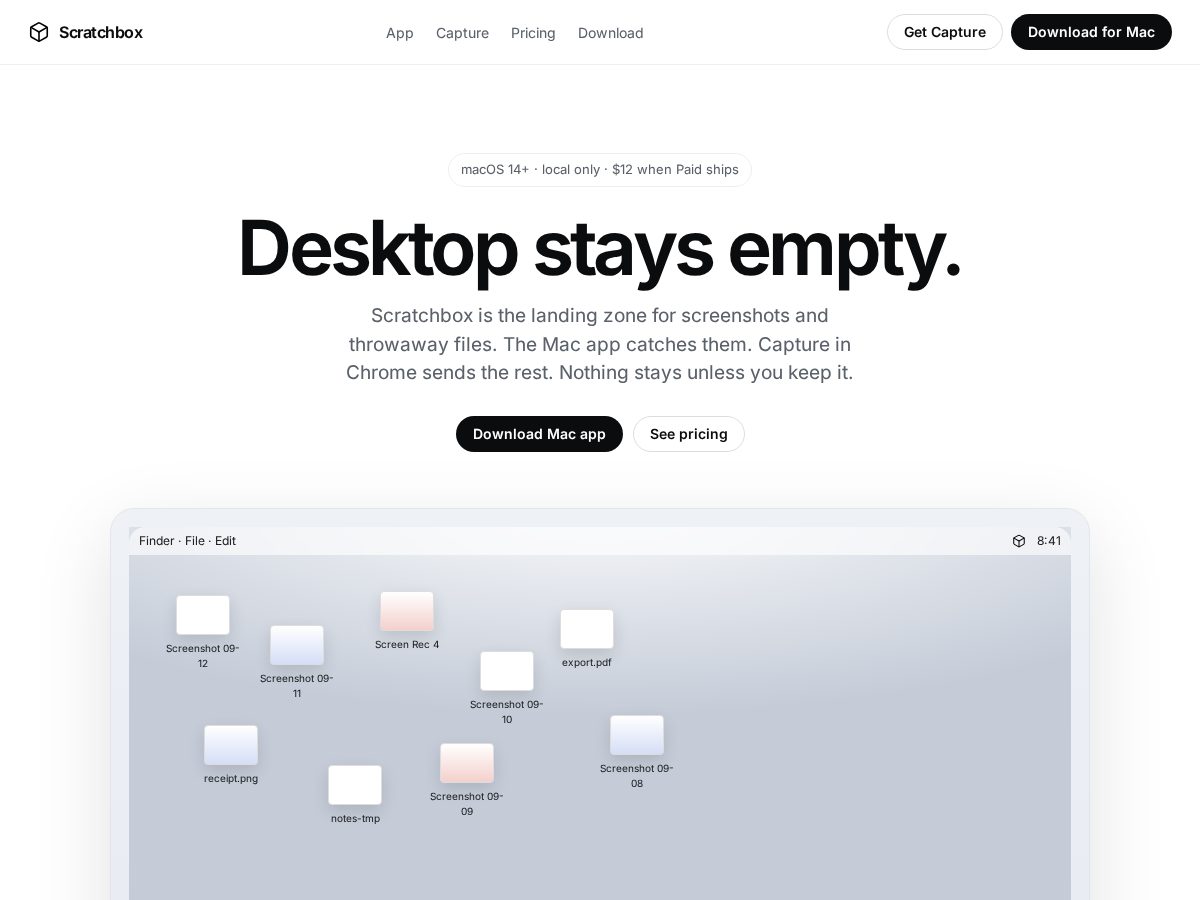 Landing-page snapshot of scratchbox.xyz