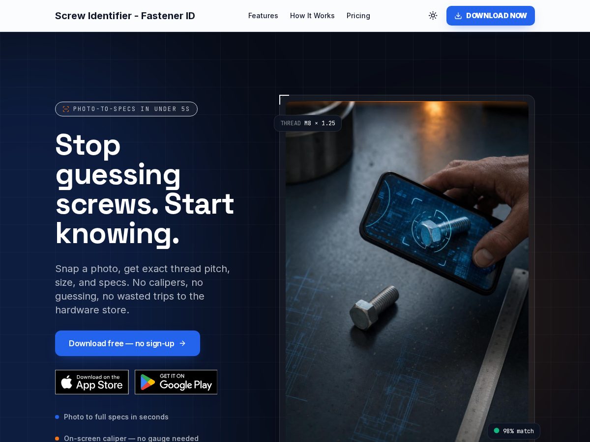 Landing-page snapshot of screwidentifier.com