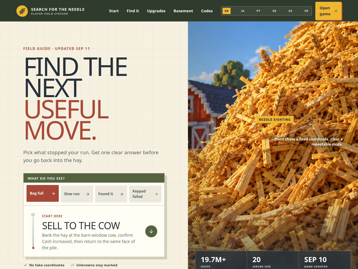 Landing-page snapshot of searchfortheneedle.app