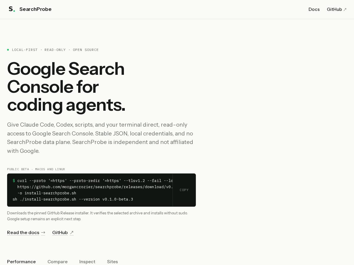 Landing-page snapshot of searchprobe.com