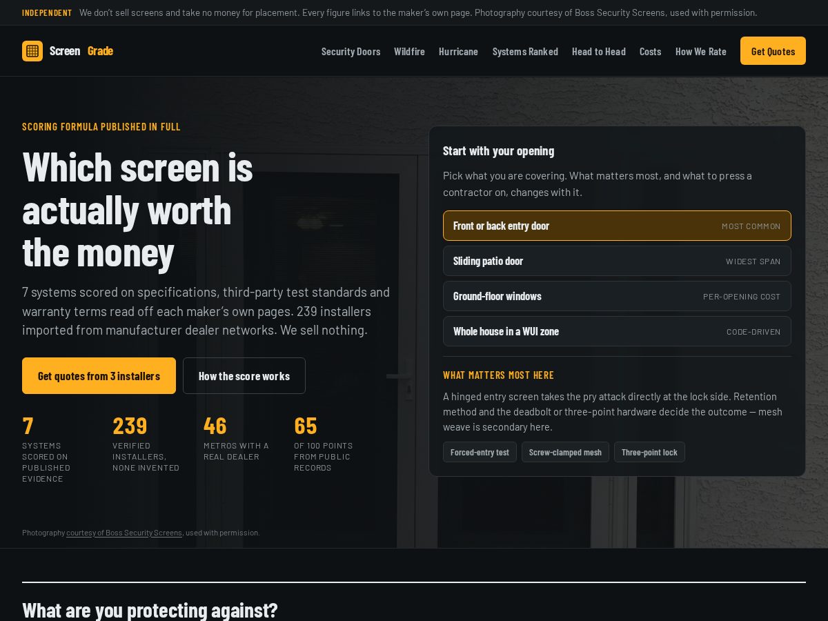 Landing-page snapshot of securityscreenreviews.com
