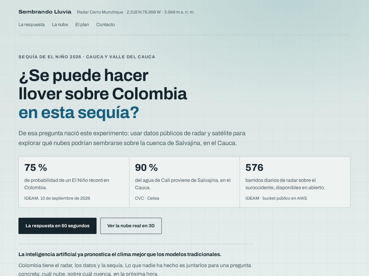 Landing-page snapshot of sembrandolluvia.com