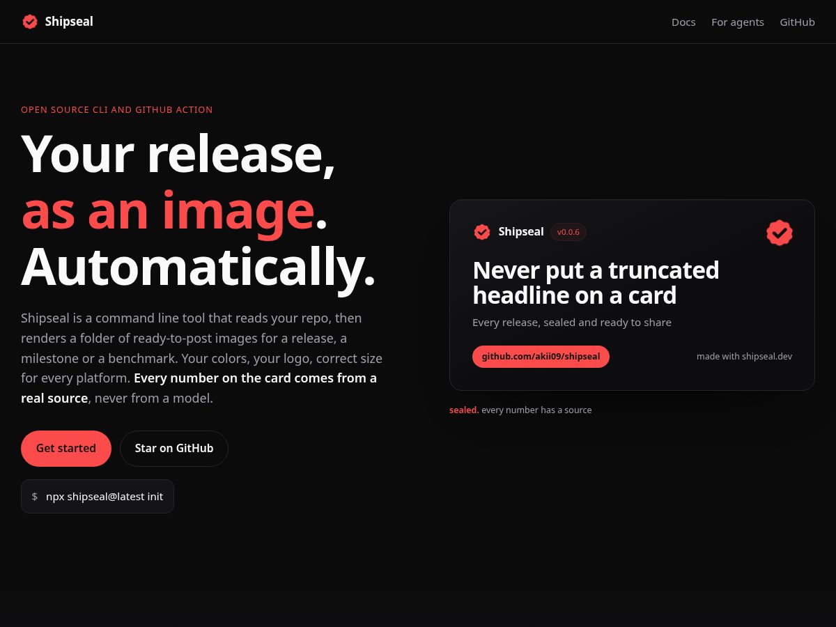 Landing-page snapshot of shipseal.dev