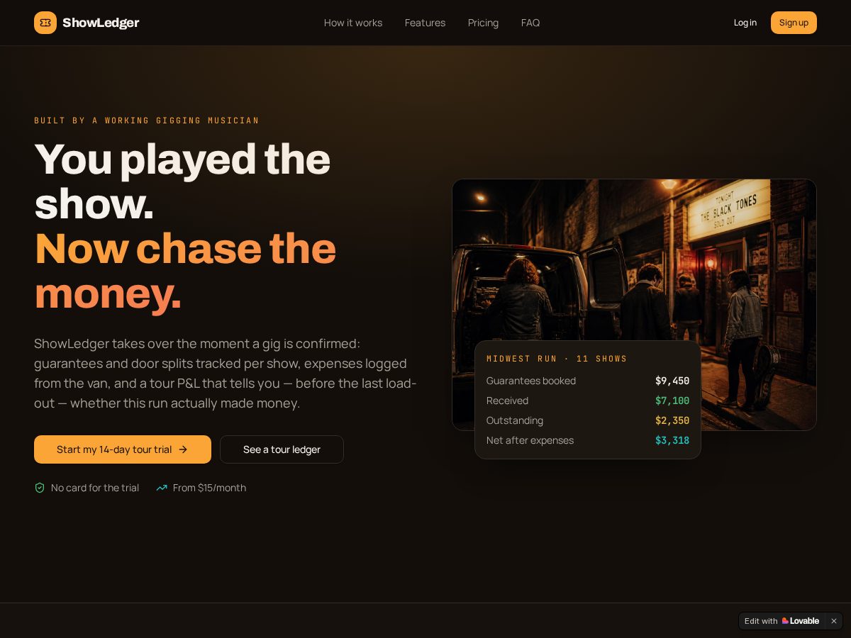 Landing-page snapshot of showledgerhq.com