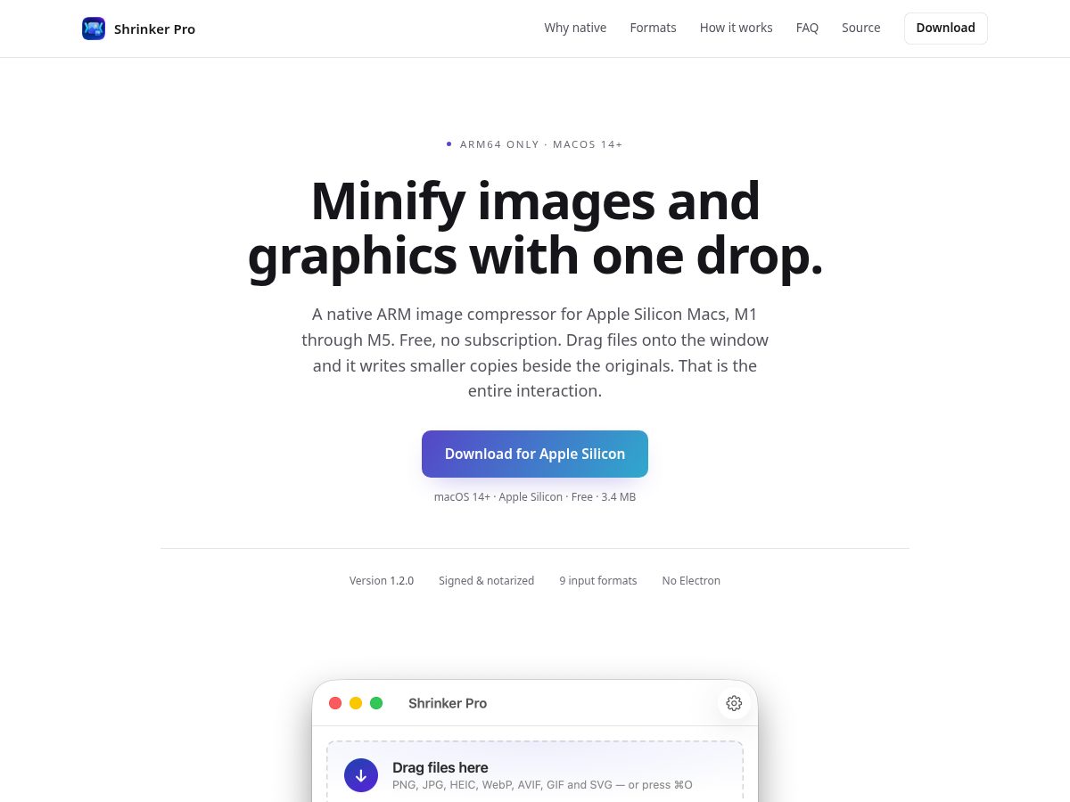 Landing-page snapshot of shrinkerpro.app