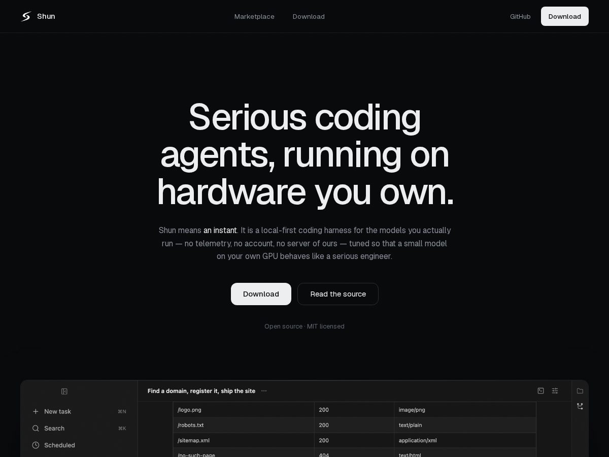 Landing-page snapshot of shunagent.com