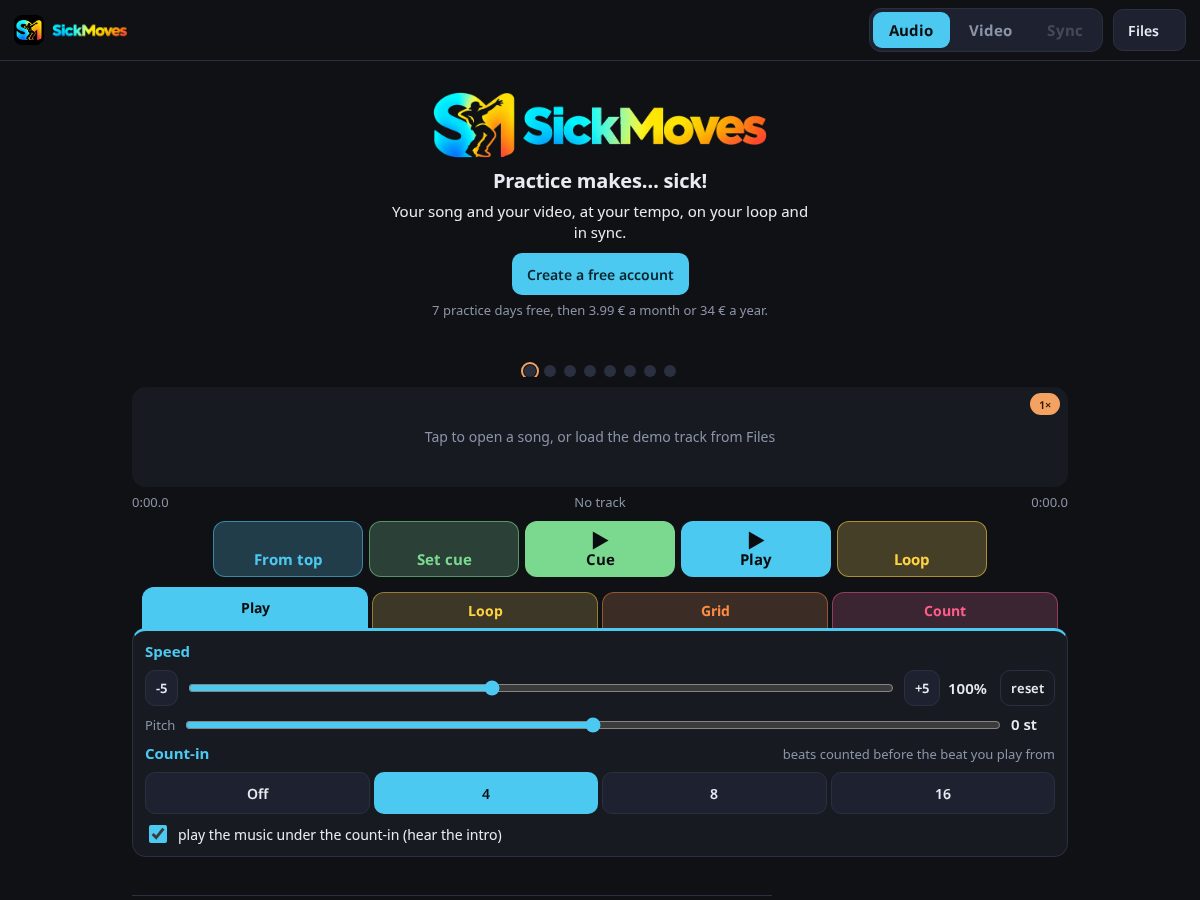 Landing-page snapshot of sickmoves.app