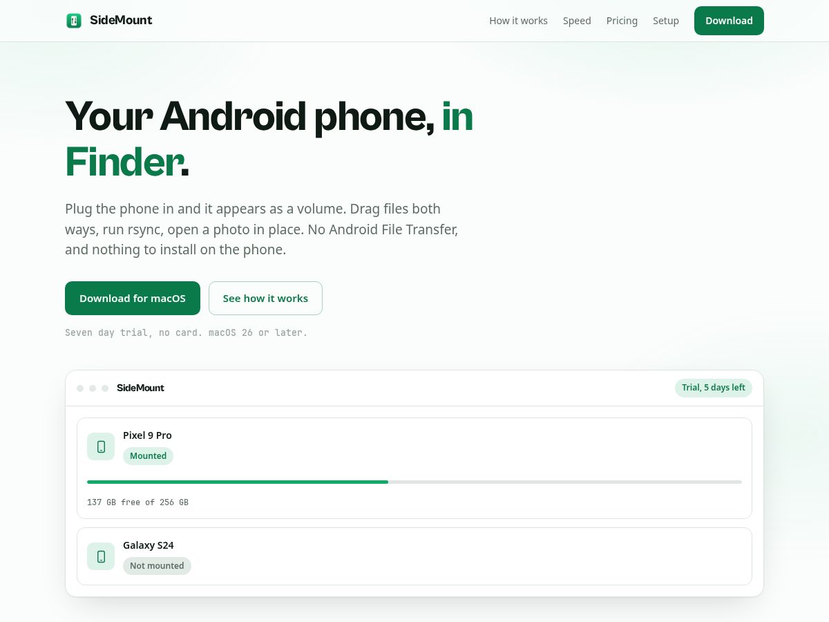 Landing-page snapshot of sidemount.app