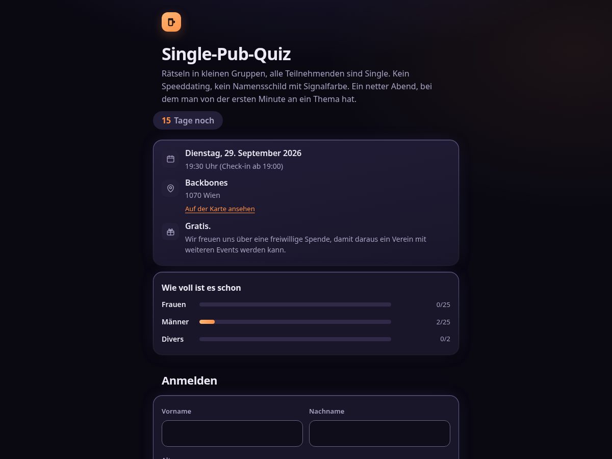 Landing-page snapshot of single-pub-quiz.com