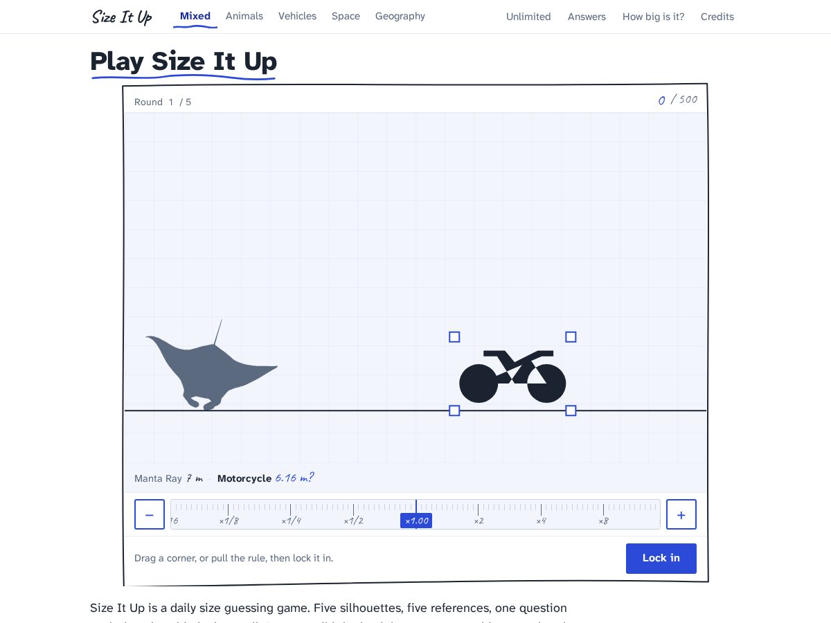 Landing-page snapshot of sizeitup.dev