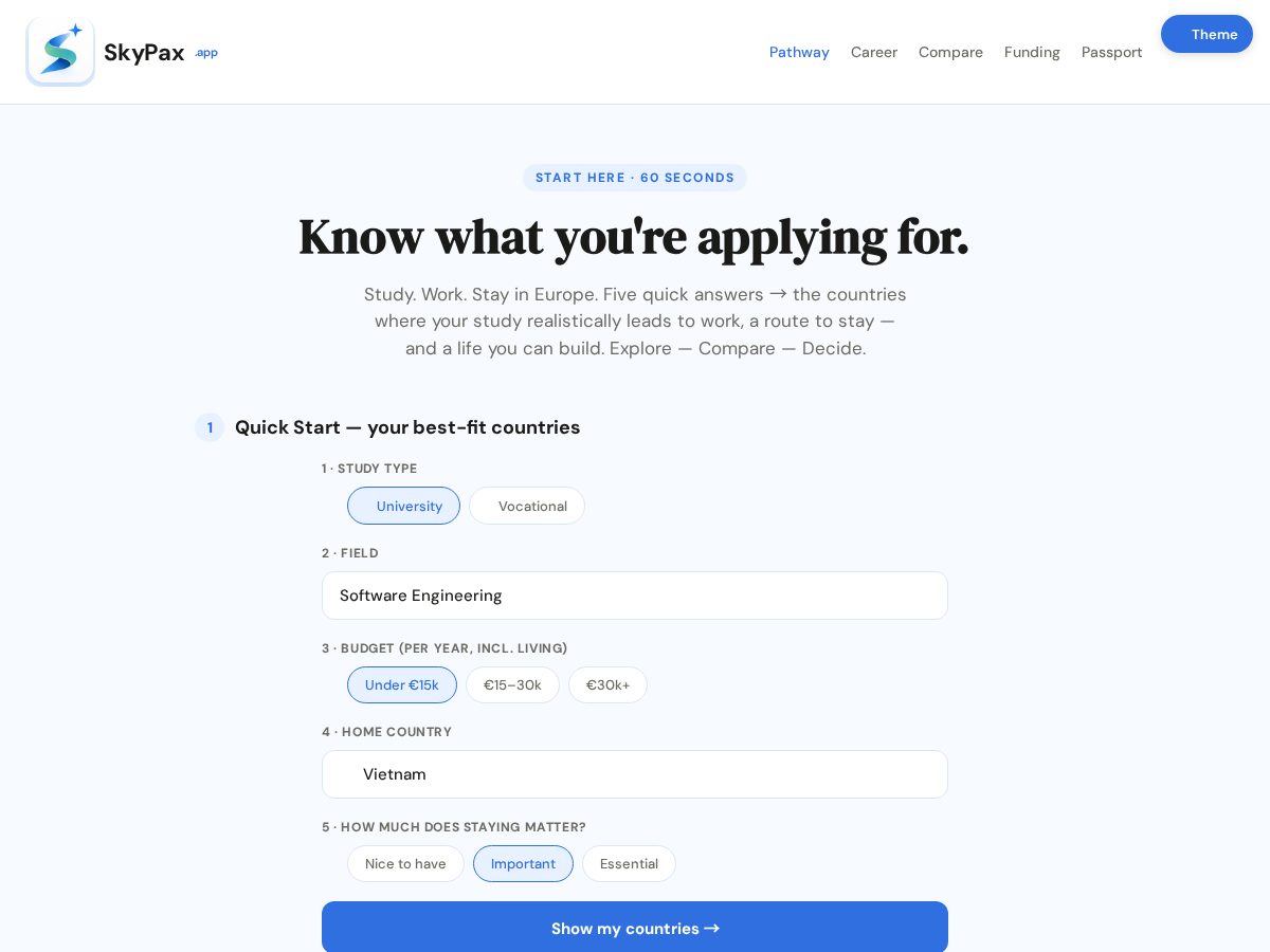 Landing-page snapshot of skypax.app