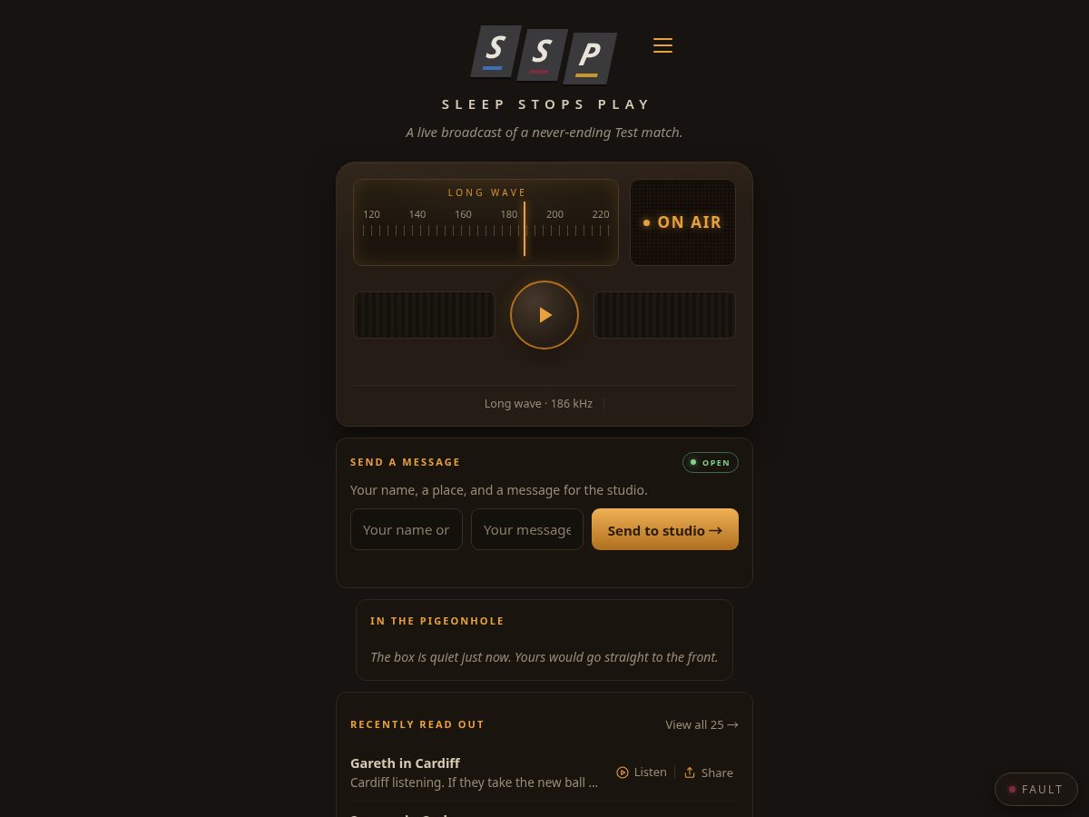 Landing-page snapshot of sleepstopsplay.com