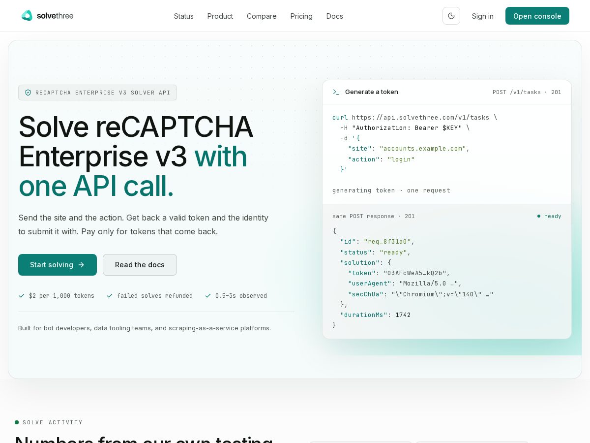 Landing-page snapshot of solvethree.com
