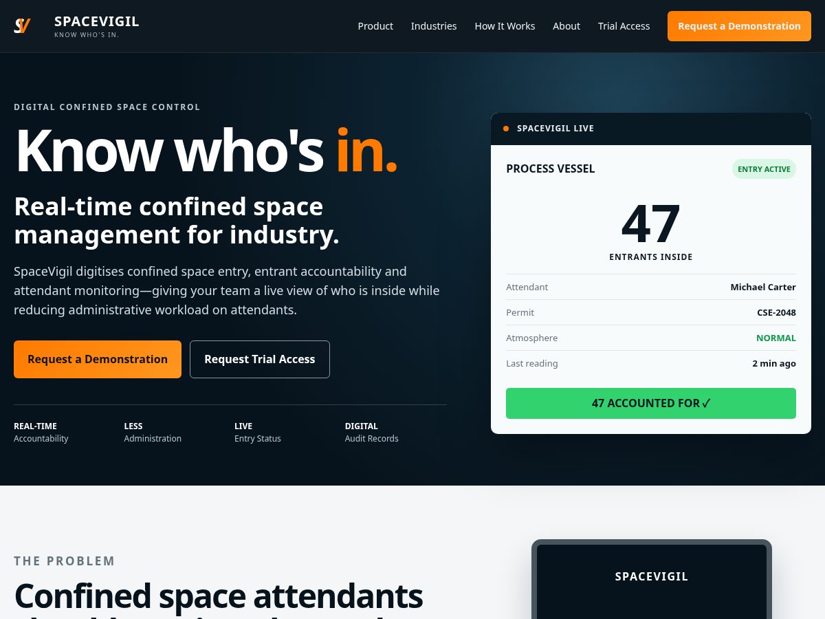 Landing-page snapshot of spacevigil.com