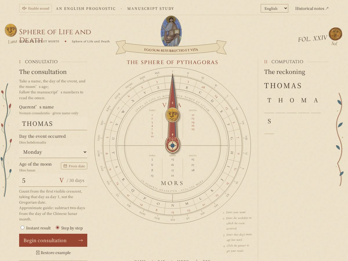 Landing-page snapshot of sphereofpythagoras.app