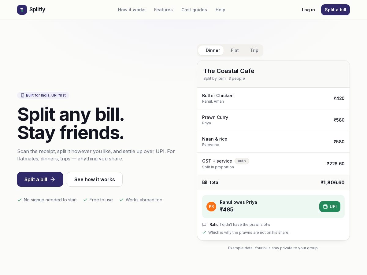 Landing-page snapshot of splitoly.app