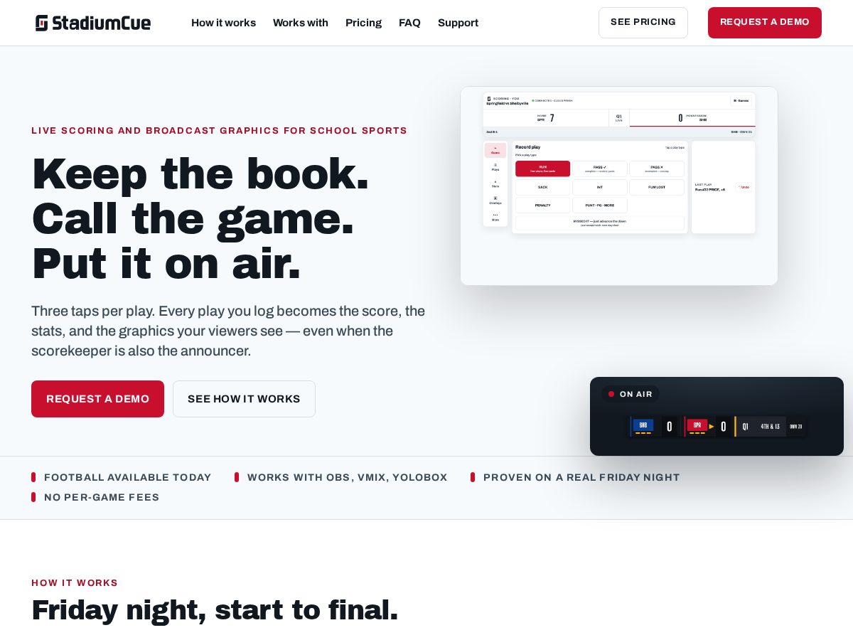 Landing-page snapshot of stadiumcue.com
