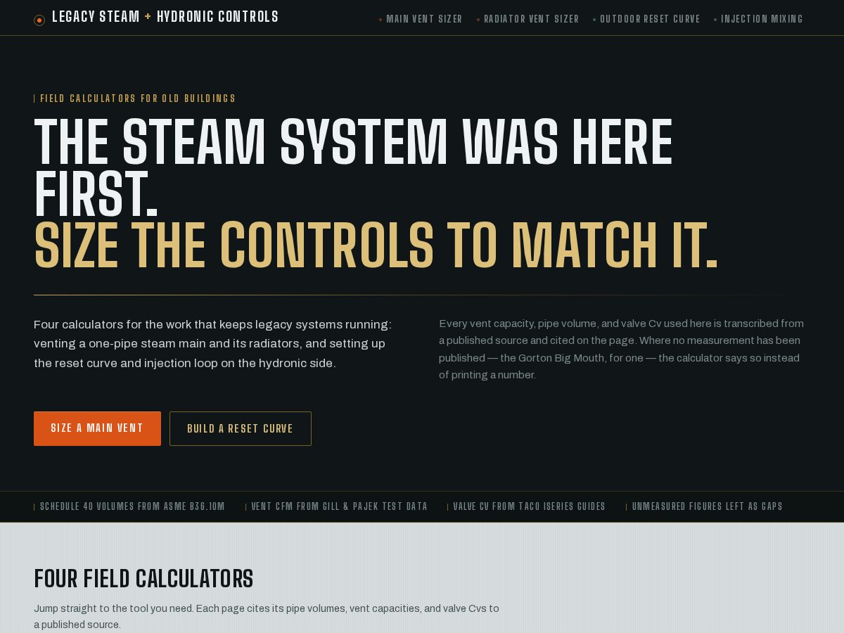 Landing-page snapshot of steamventcalc.com