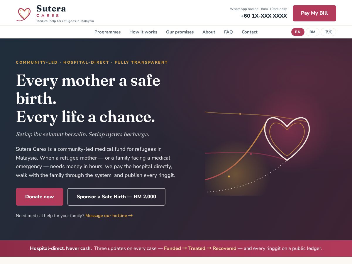 Landing-page snapshot of suteracares.org