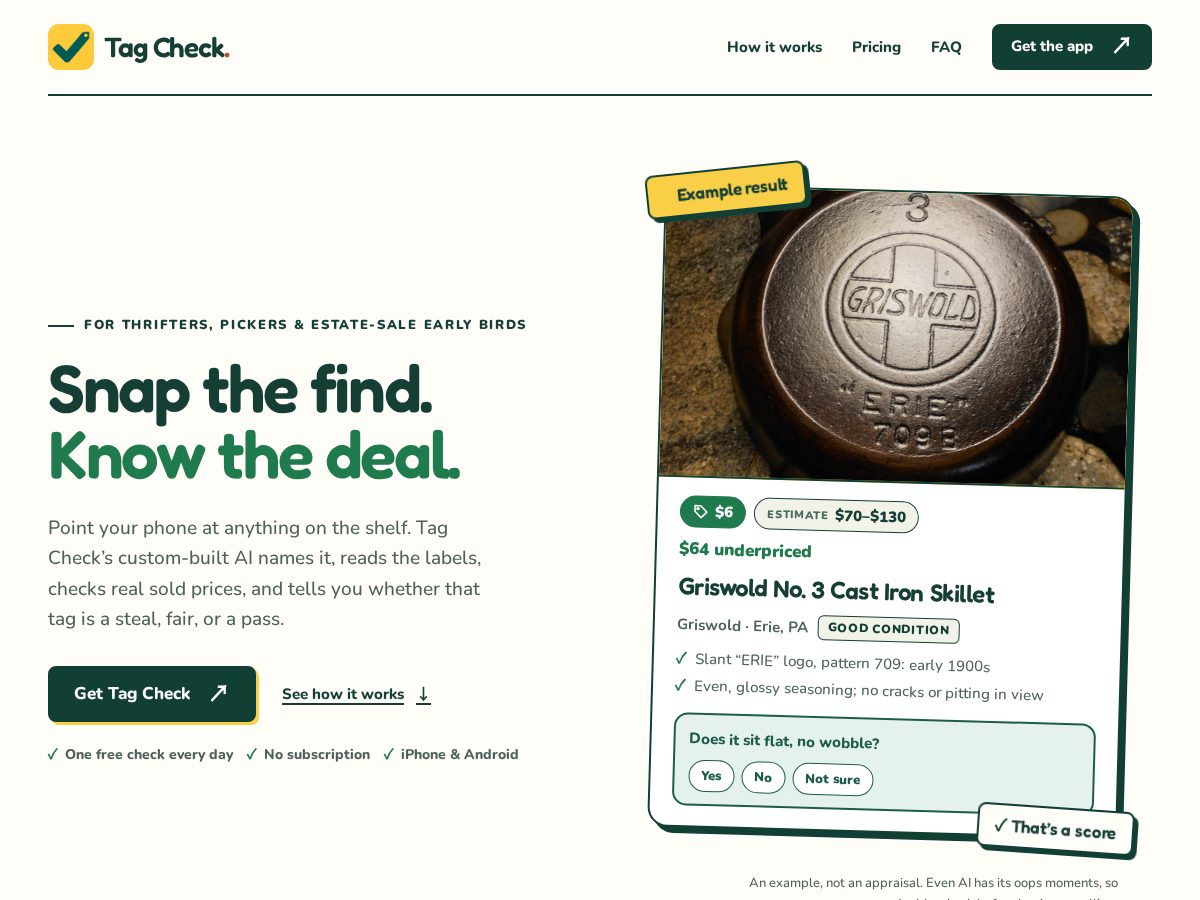 Landing-page snapshot of tagcheckfinds.com
