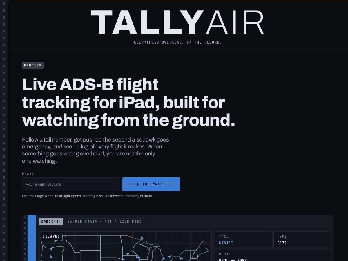 Landing-page snapshot of tallyair.app