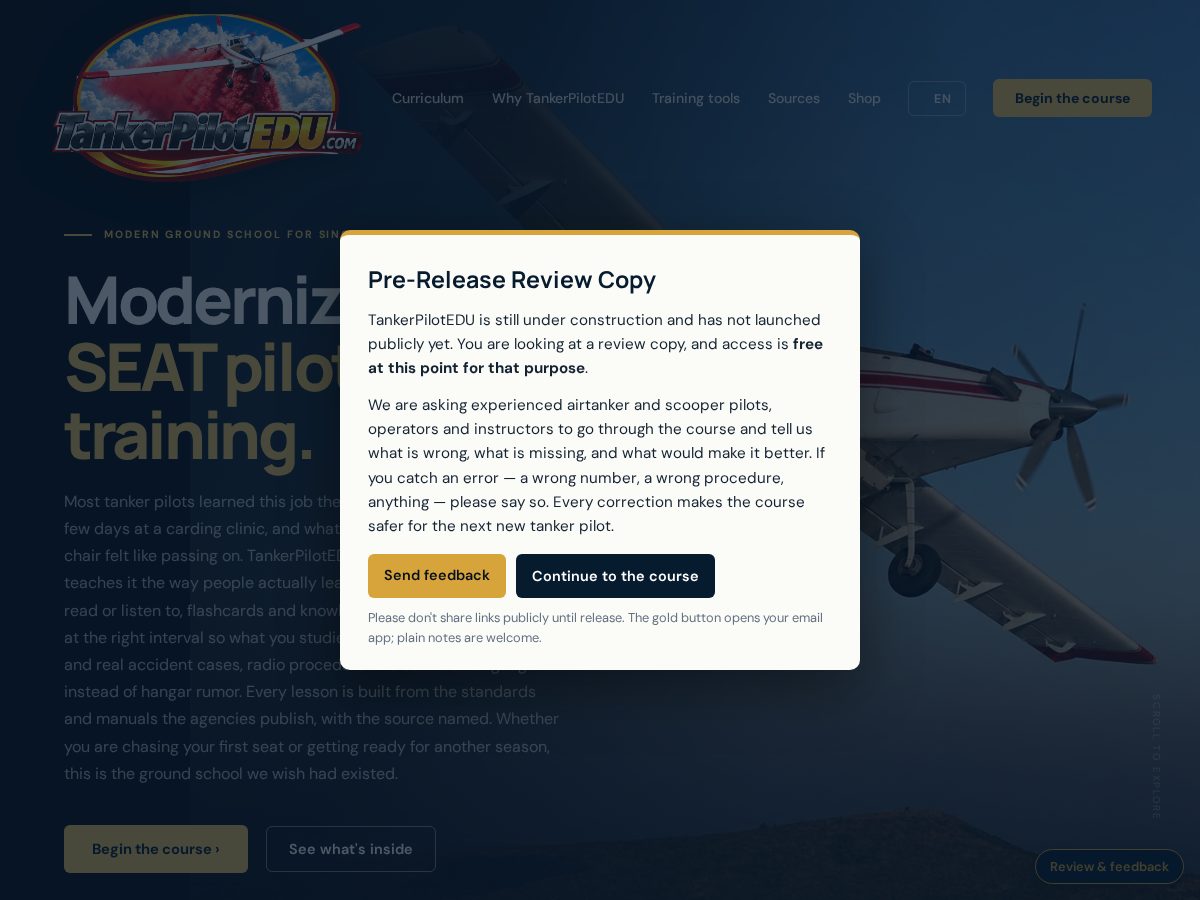 Landing-page snapshot of tankerpilotedu.com