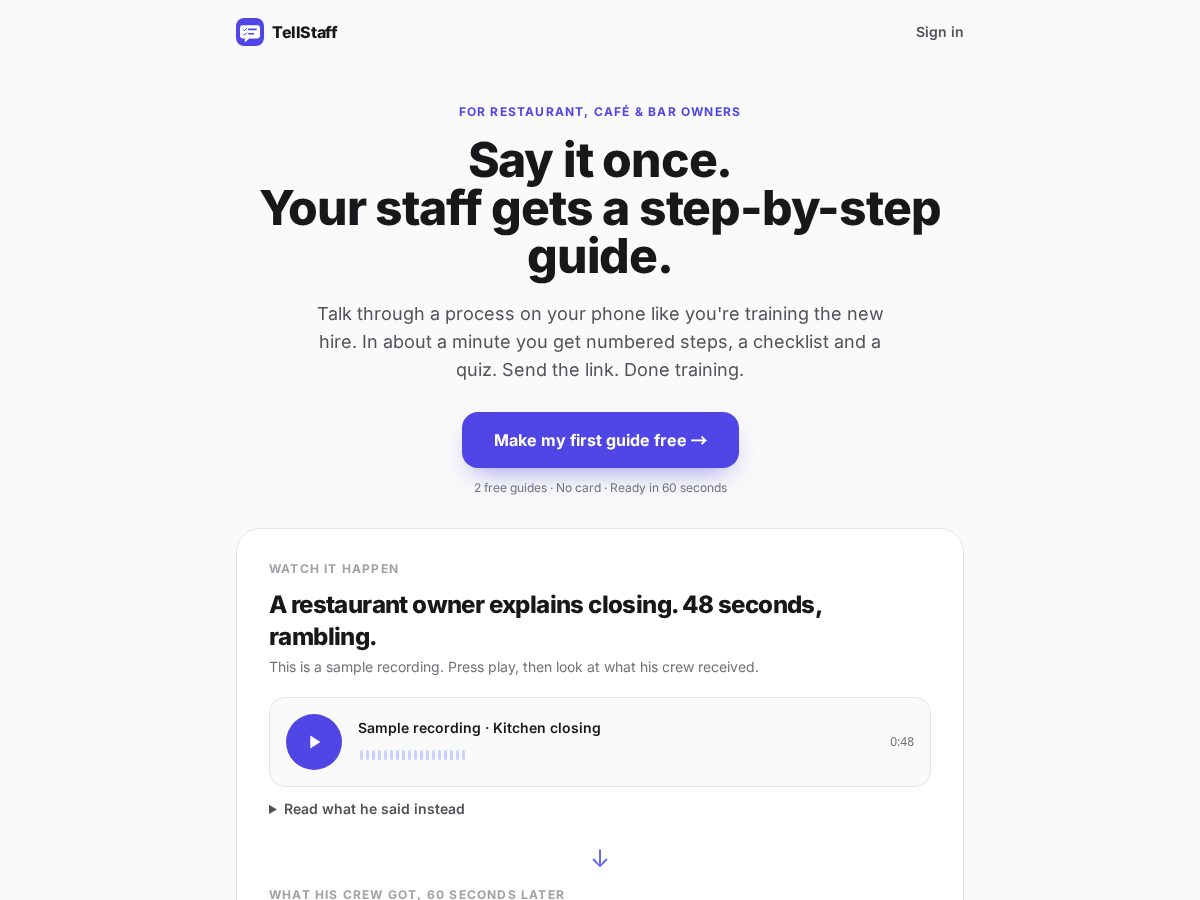 Landing-page snapshot of tellstaff.com